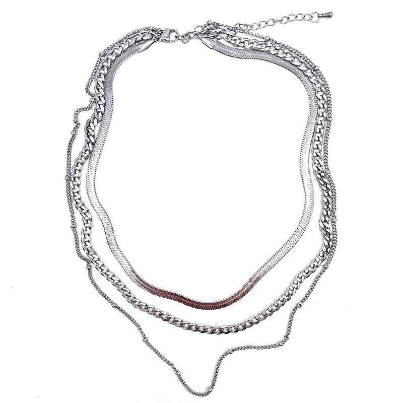 Adornia Stainless Steel Layered Chain Necklace, Women's, Size: 17", Silver Tone Product Image