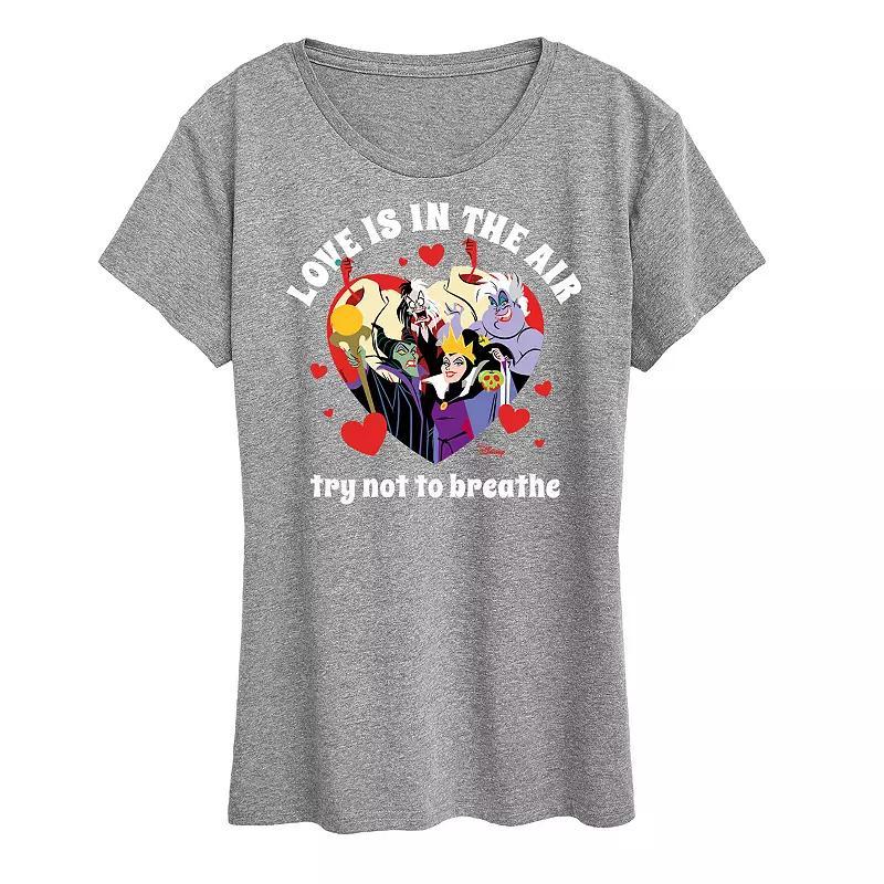 Disney Villains Cruella, Ursula, Maleficent & Evil Queen Womens Love In The Air Graphic Tee Grey Gray Product Image
