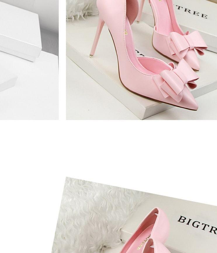 Stiletto Pointed Toe Plain Bow Accent Faux Leather D'Orsay Pumps Product Image