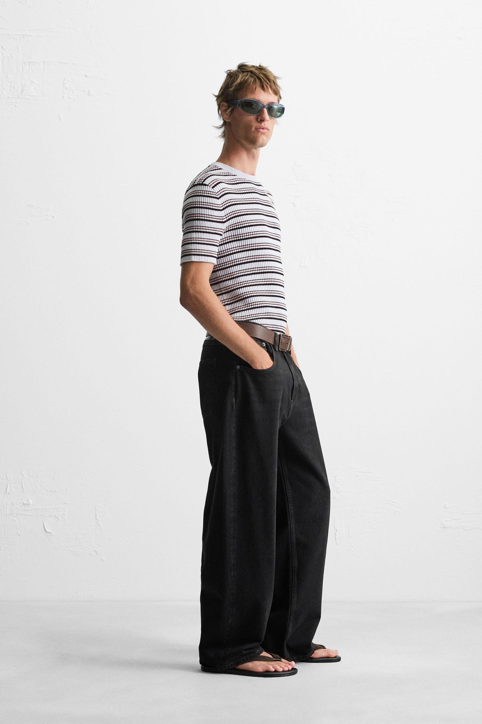 STRIPED RIBBED KNIT T-SHIRT Product Image