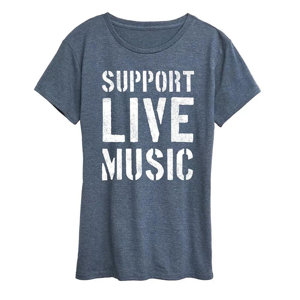 Womens Support Live Music Graphic Tee Grey Blue Product Image
