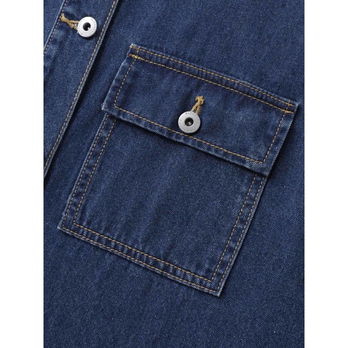 Women Button-Front Long Denim Vest Jacket Denimindigo Plus Size Button Vacation Patch pocket Denim Jackets BloomChic 14-16/1X Product Image