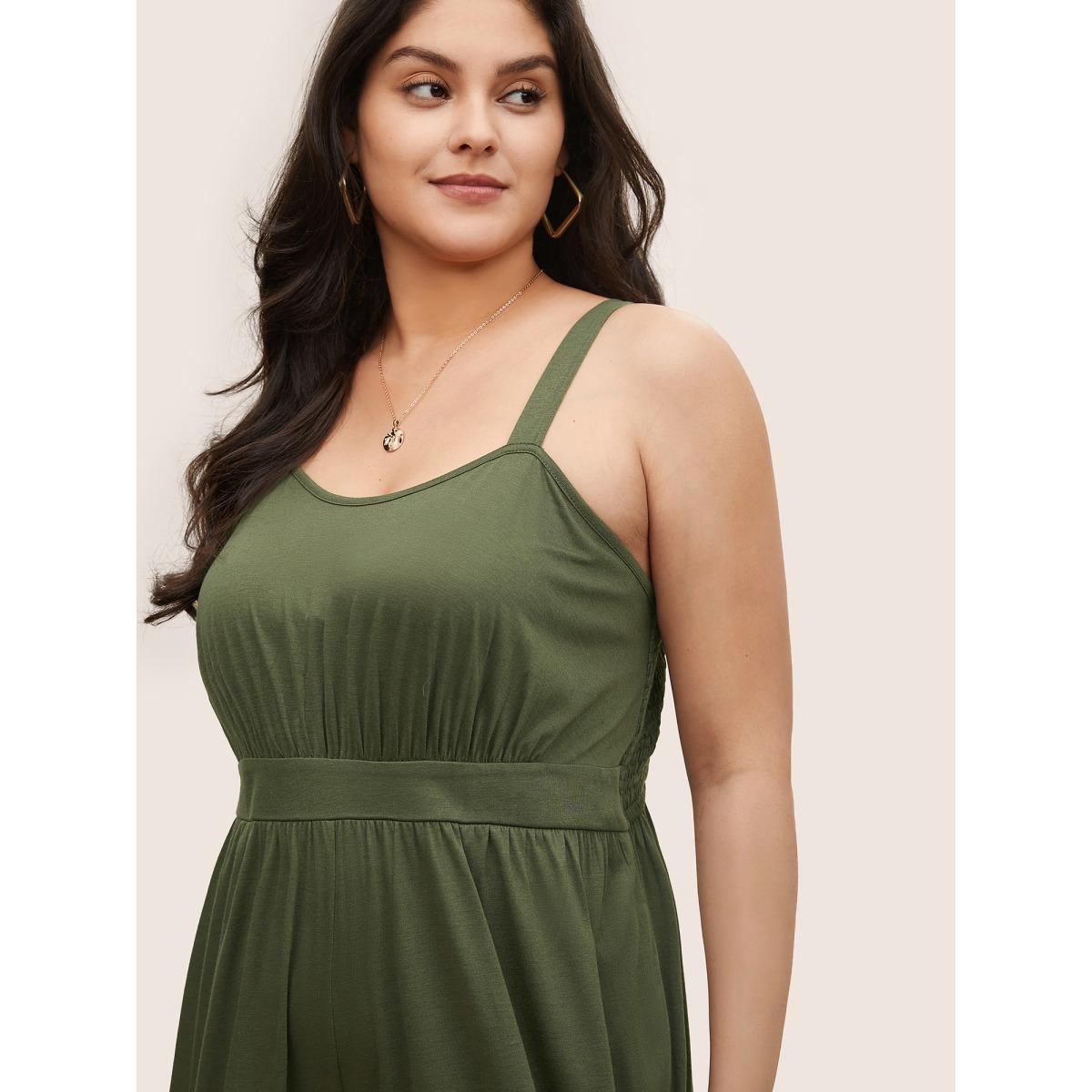 Plus Size ArmyGreen Supersoft Essentials Shirred Pocket Cami Jumpsuit Women Casual Sleeveless Non Everyday Loose Jumpsuits BloomChic 30/6X Product Image