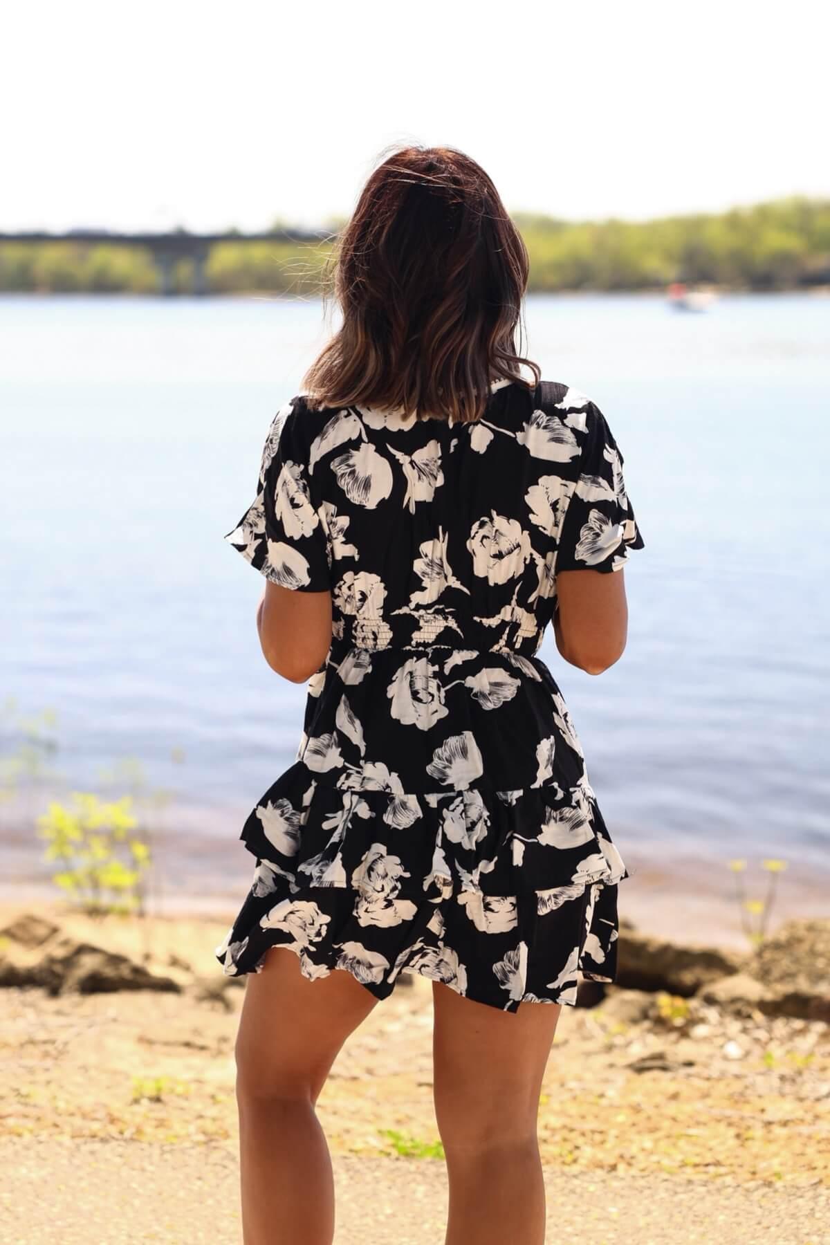 Black Print Smock Tiered Mini Dress - FINAL SALE Product Image