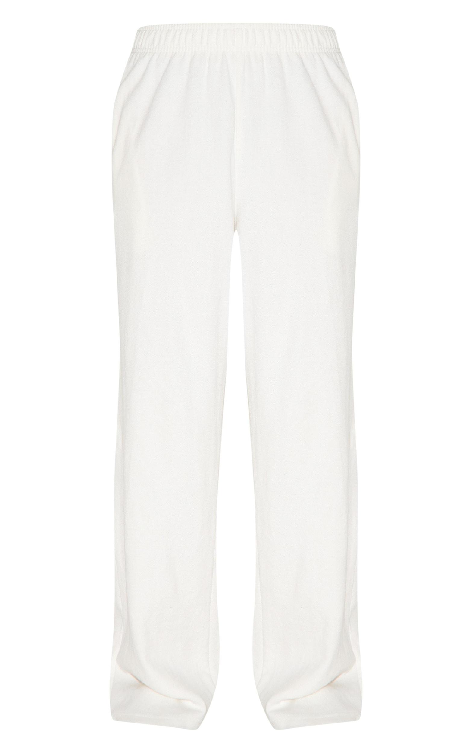 Cream Jersey Mid Rise Wide Leg Pants Product Image