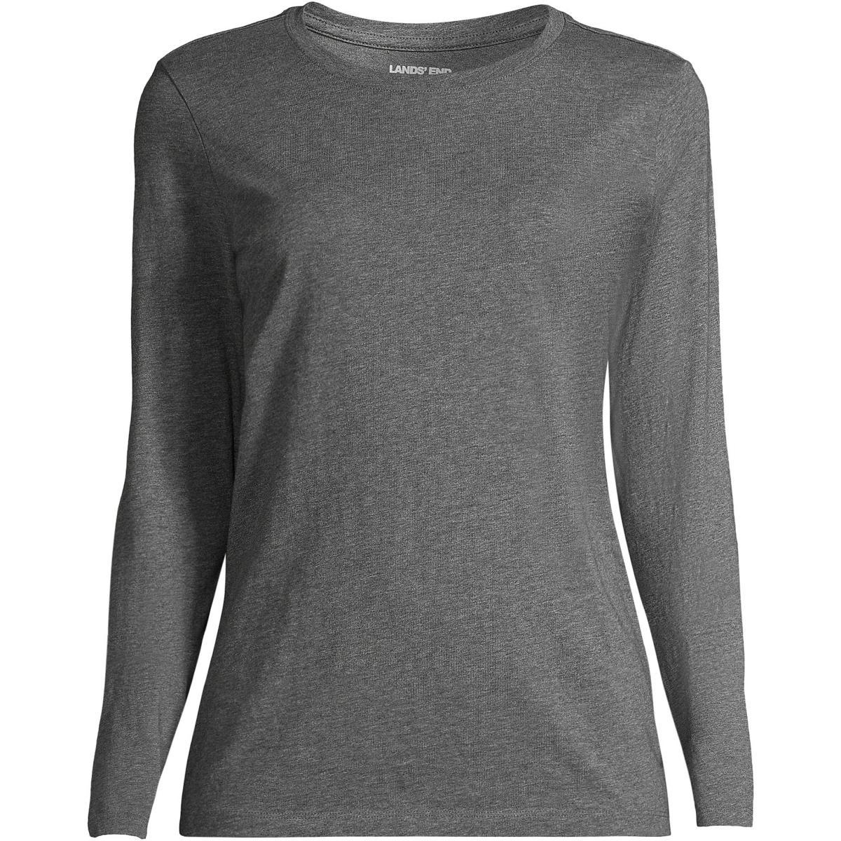 Petite Lands' End Relaxed-Fit Supima Long Sleeve Cotton Crewneck Tee, Women's, Size: XS Petite, Black Product Image