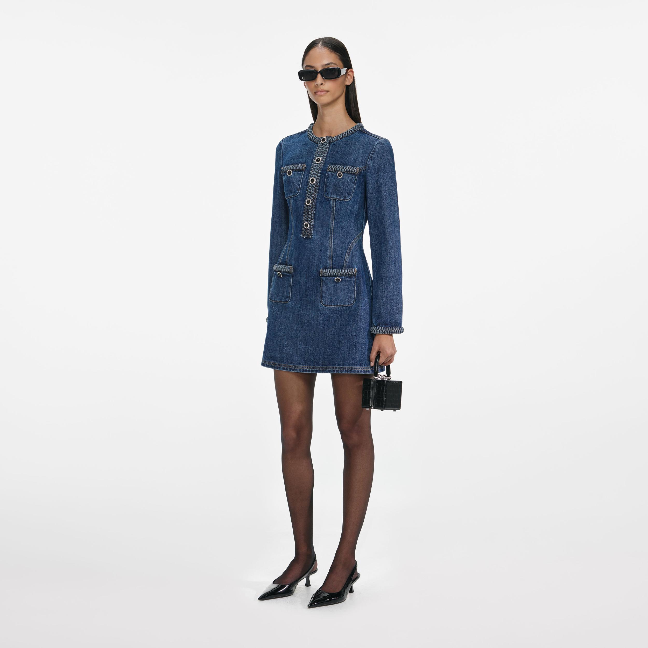 Denim Braided Mini Dress Product Image