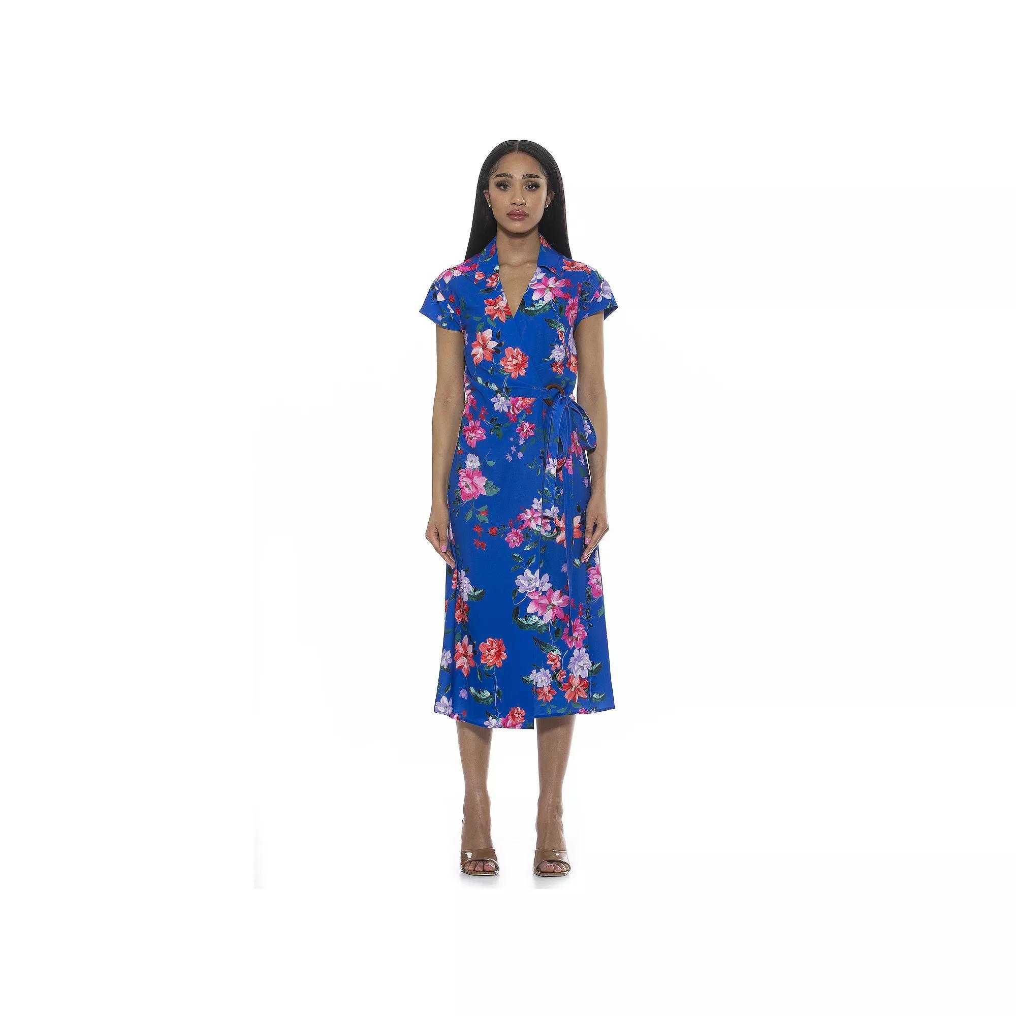 Womens ALEXIA ADMOR Paris Surplice Wrap Midi Dress With Waist Tie Product Image