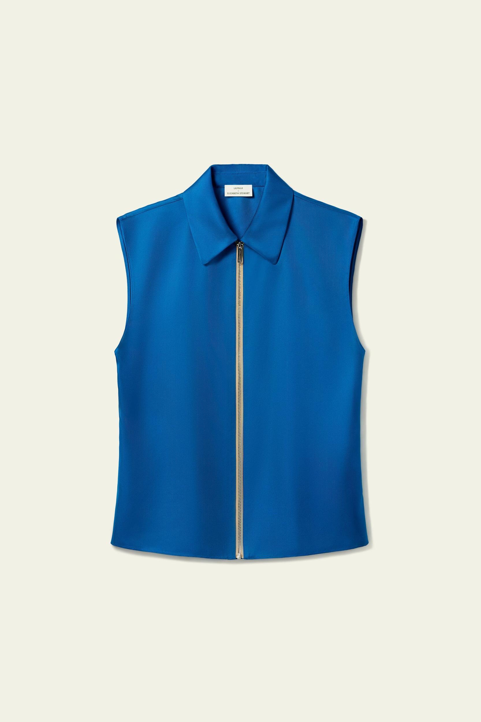Sleeveless Full Zip Silk Vest Product Image