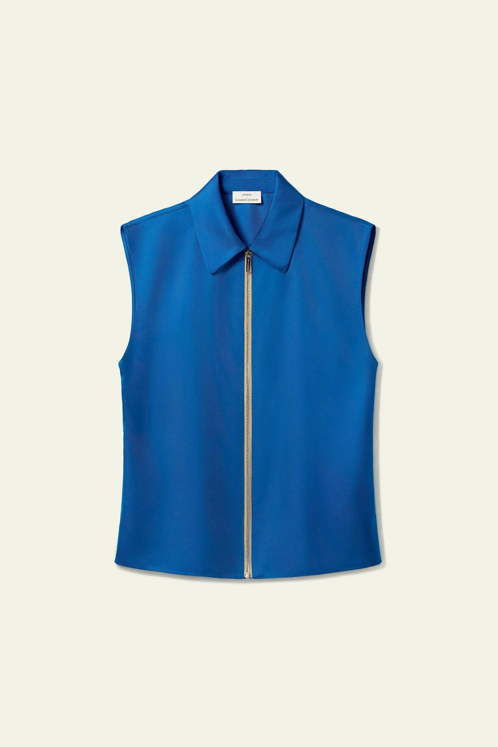 Sleeveless Full Zip Silk Vest Product Image