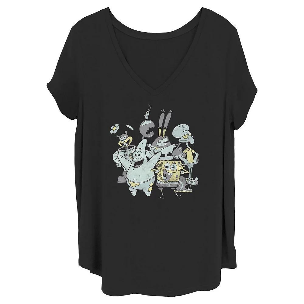Juniors' Plus Size SpongeBob SquarePants Excited Group Graphic Tee, Women's, Size: 3XL, Black Product Image