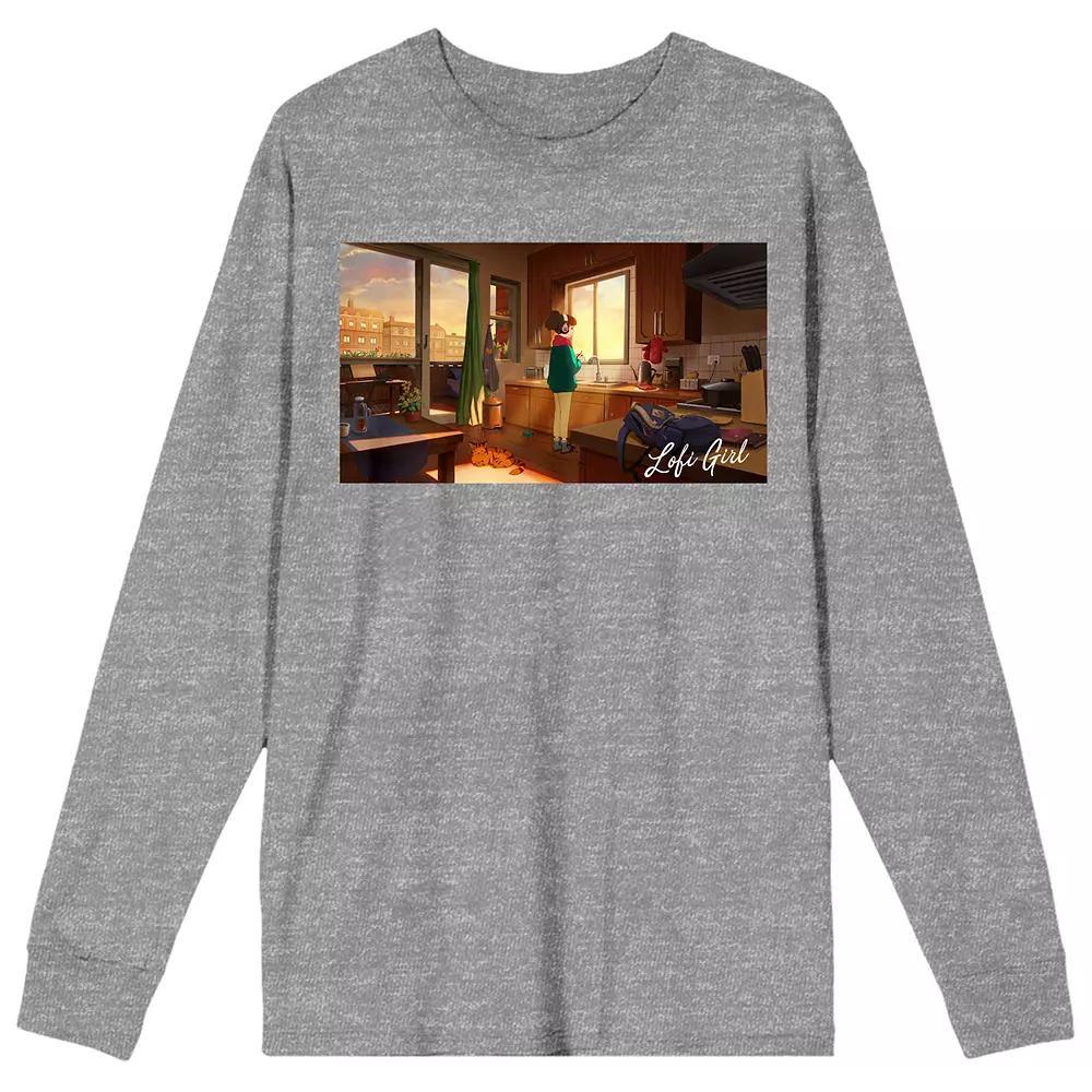 Juniors' LoFi Beats Girl Coffee Time Long Sleeve Graphic Tee, Women's, Size: Small, Gray Product Image