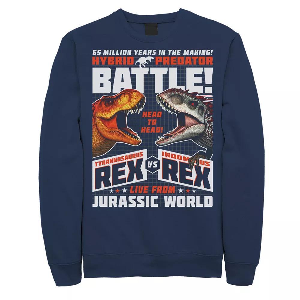 Men's Jurassic World T-Rex VS I-Rex Battle Poster Fleece Graphic Pullover, Size: XL, Blue Product Image