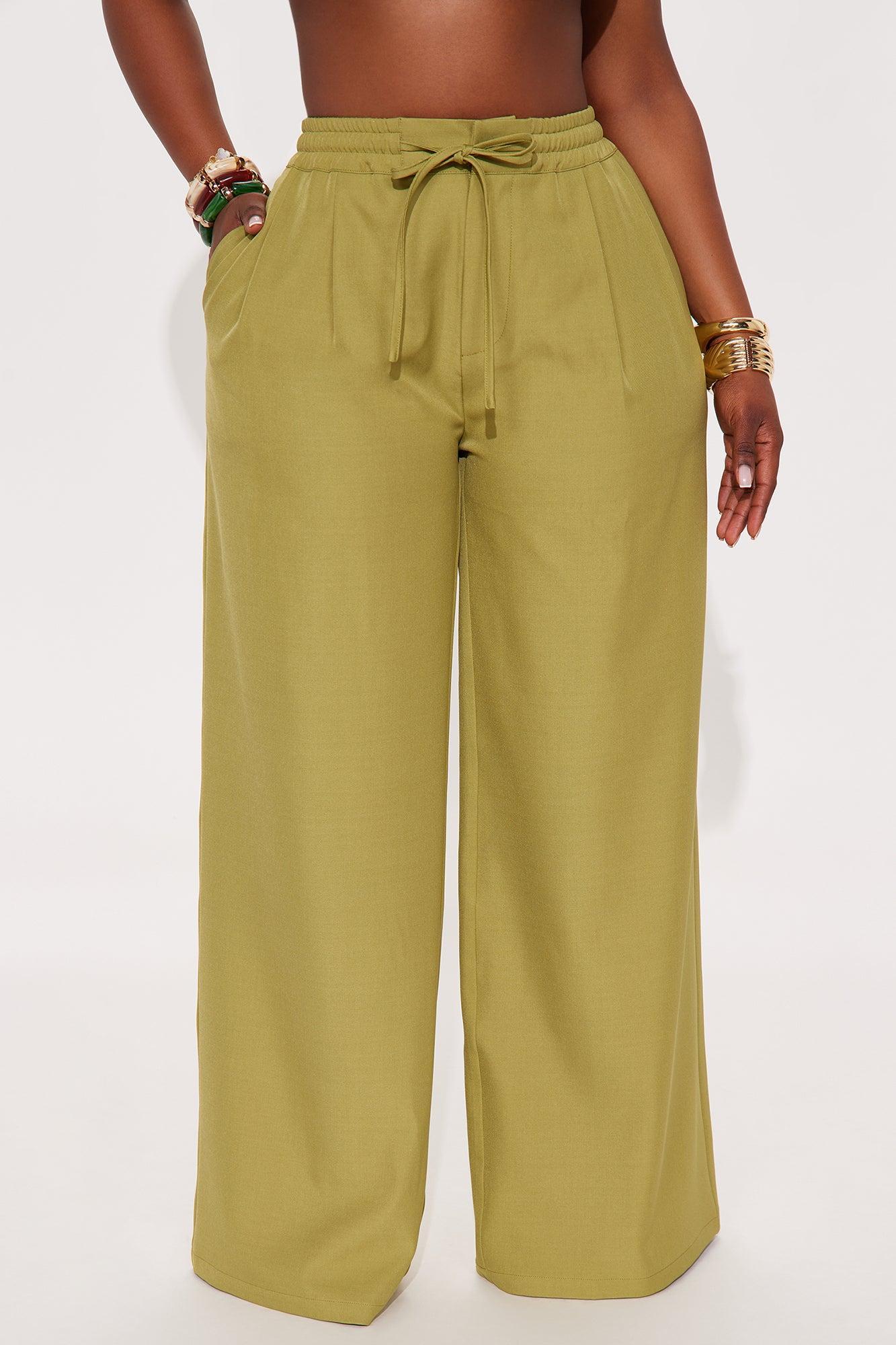 Eliza Wide Leg Crepe Trouser Pant - Chartreuse Product Image
