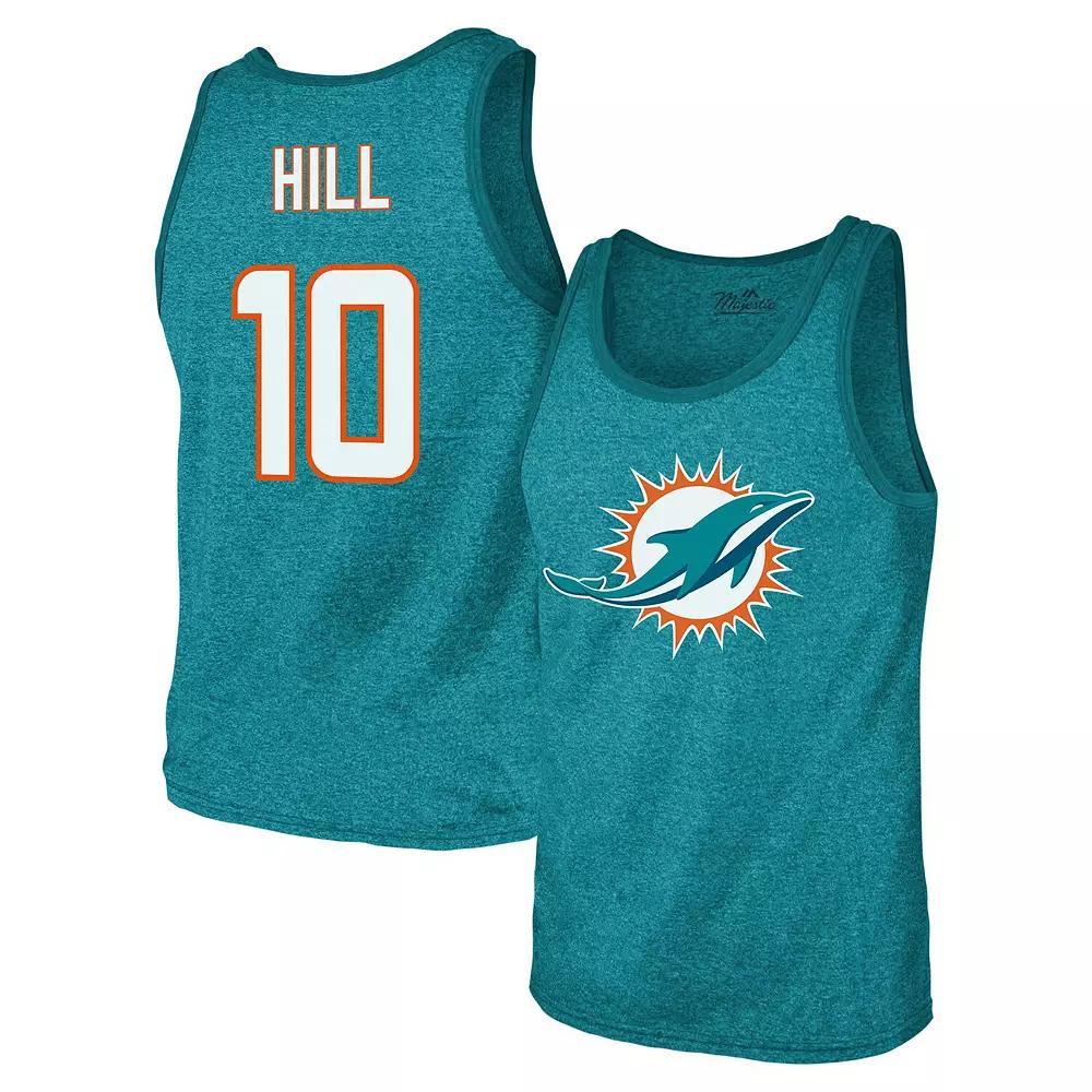 Men's Majestic Threads Tyreek Hill Aqua Miami Dolphins Tri-Blend Player Name & Number Tank Top, Size: Medium, Turquoise A Product Image