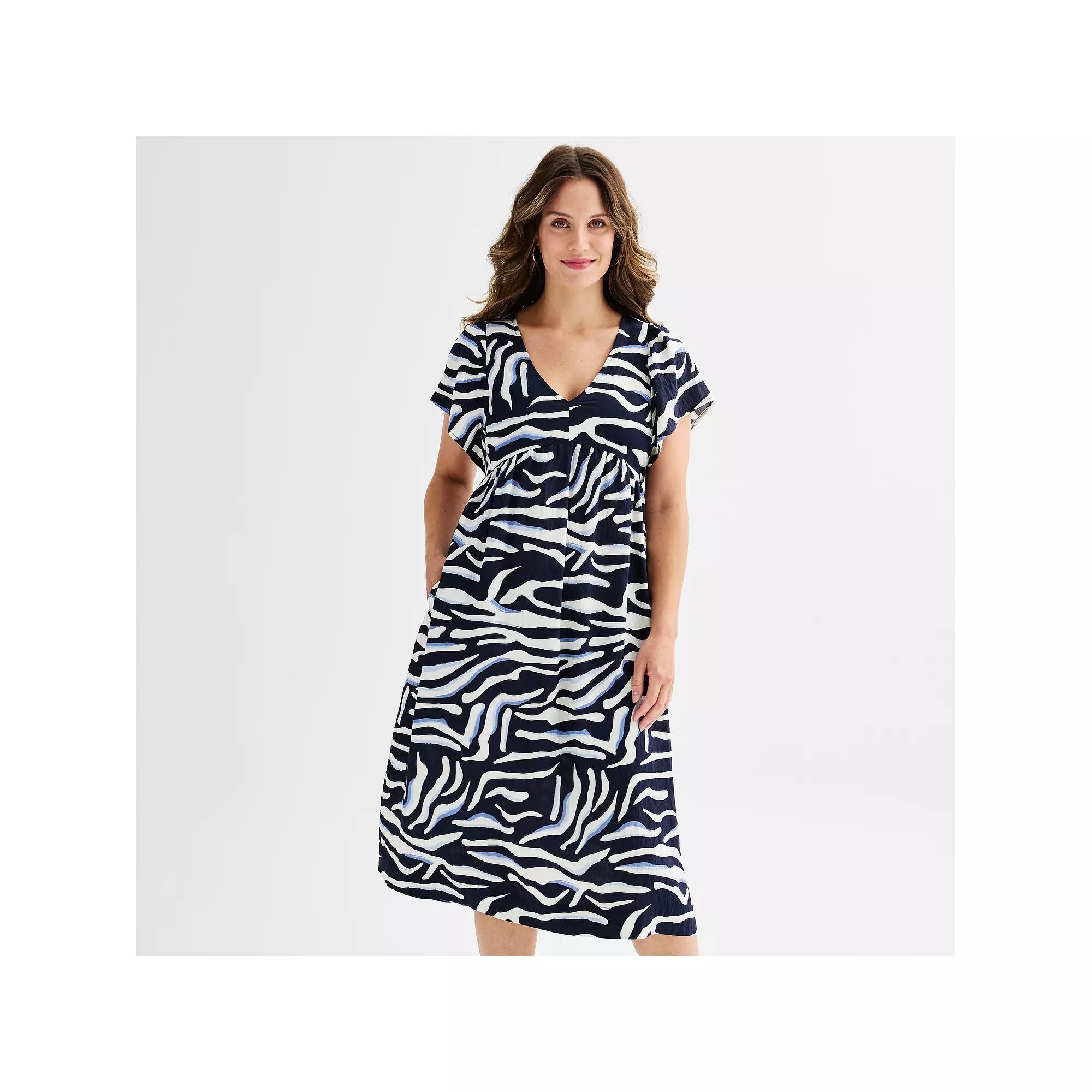 Women's Ellen Tracy V-Neck Flutter Sleeve Maxi Dress, Size: XS, Abstract Print Product Image