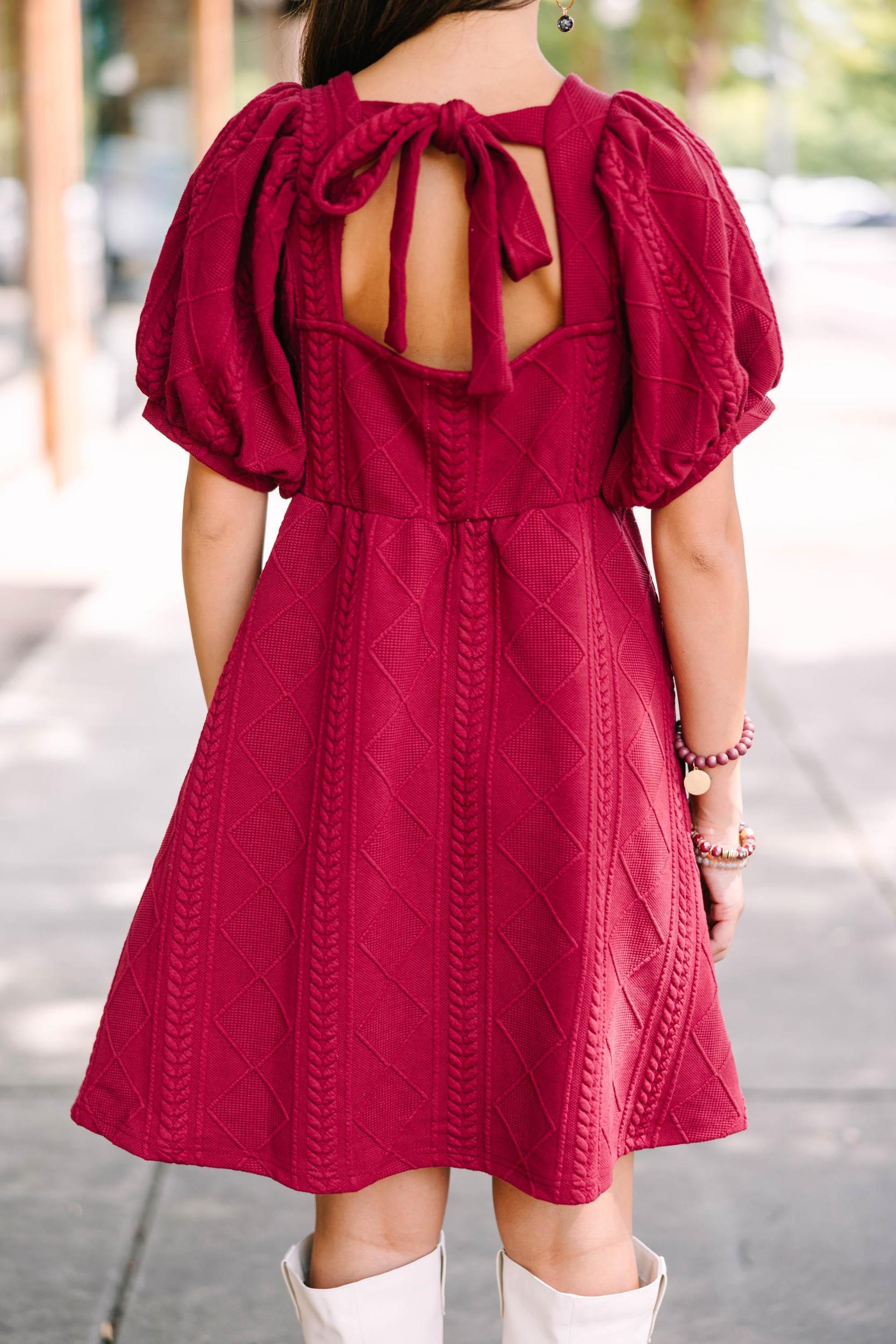 On Your Team Wine Red Cable Knit Babydoll Dress Female Product Image