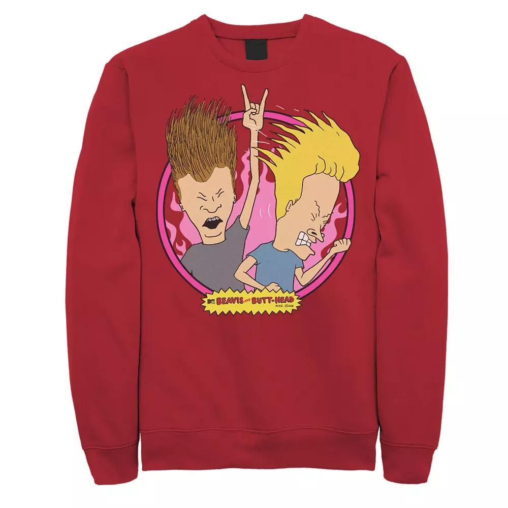 Men's Beavis & Butthead Rock N Roll Circle Portrait Sweatshirt, Size: Medium, White Product Image