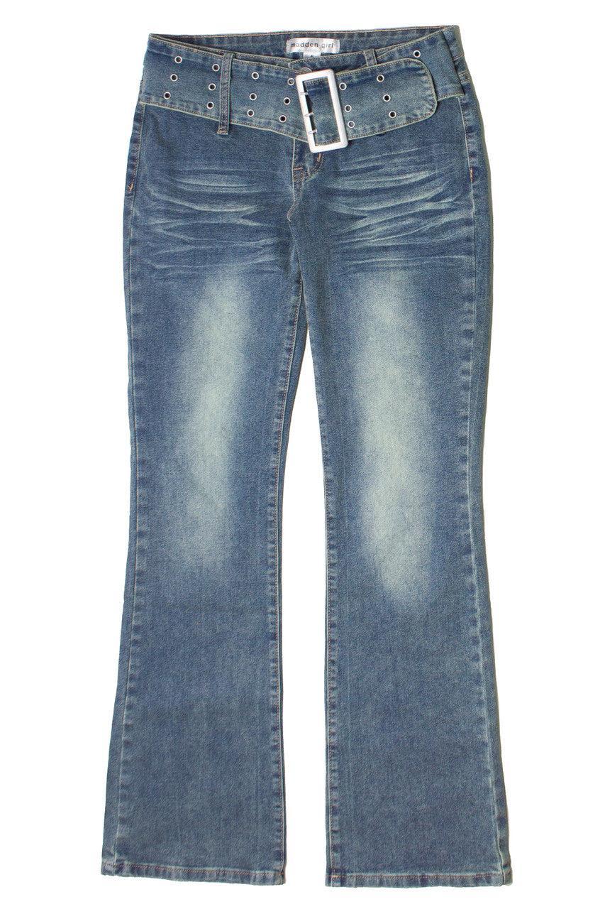 Grunge Wash Belted Flare Jeans Product Image