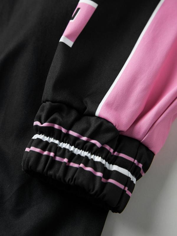 Retro Print Contrast Color Moto Jacket Product Image