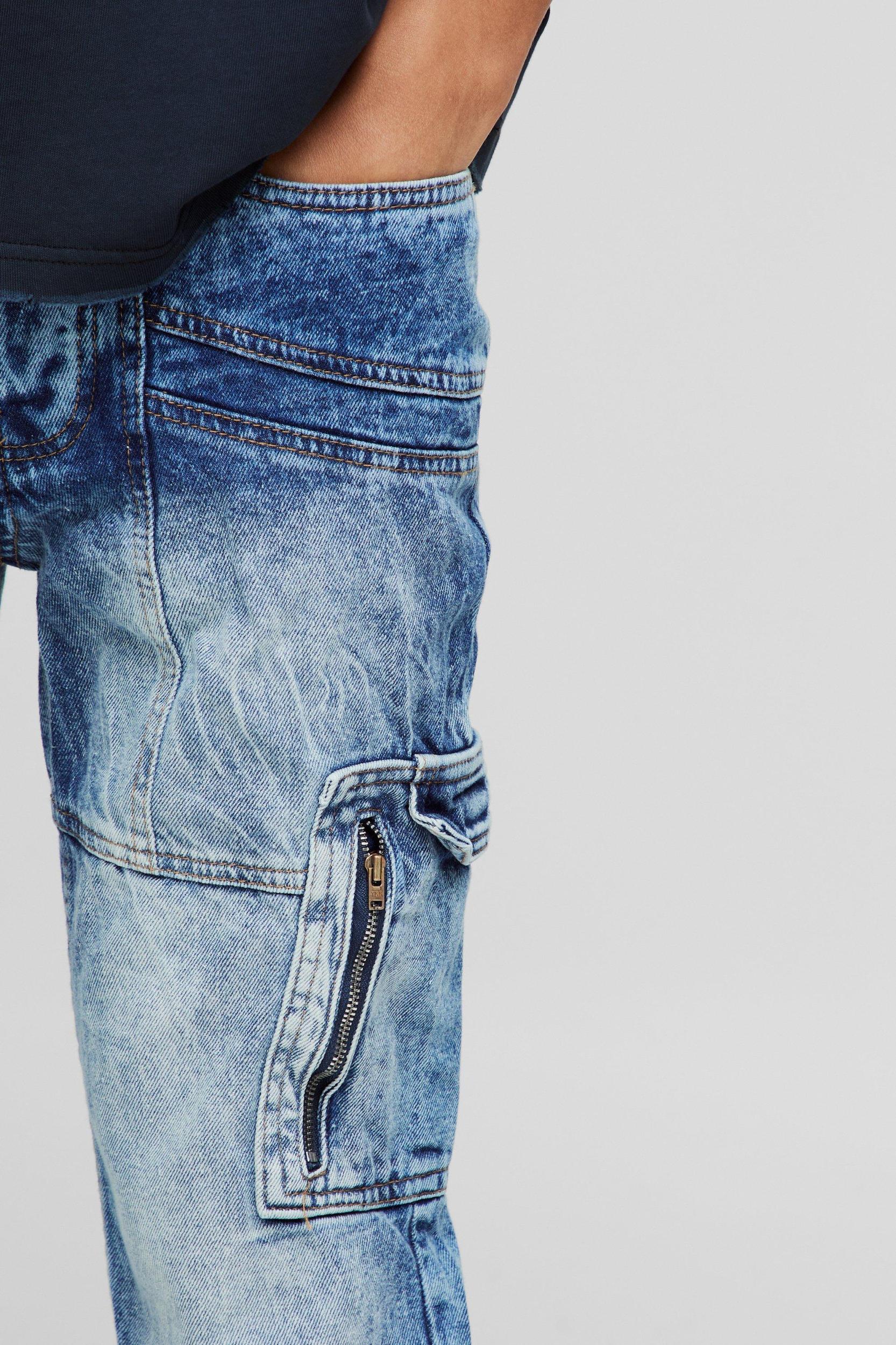 Slim Flared Acid Wash Panel Cargo Jeans | boohooMAN USA Product Image