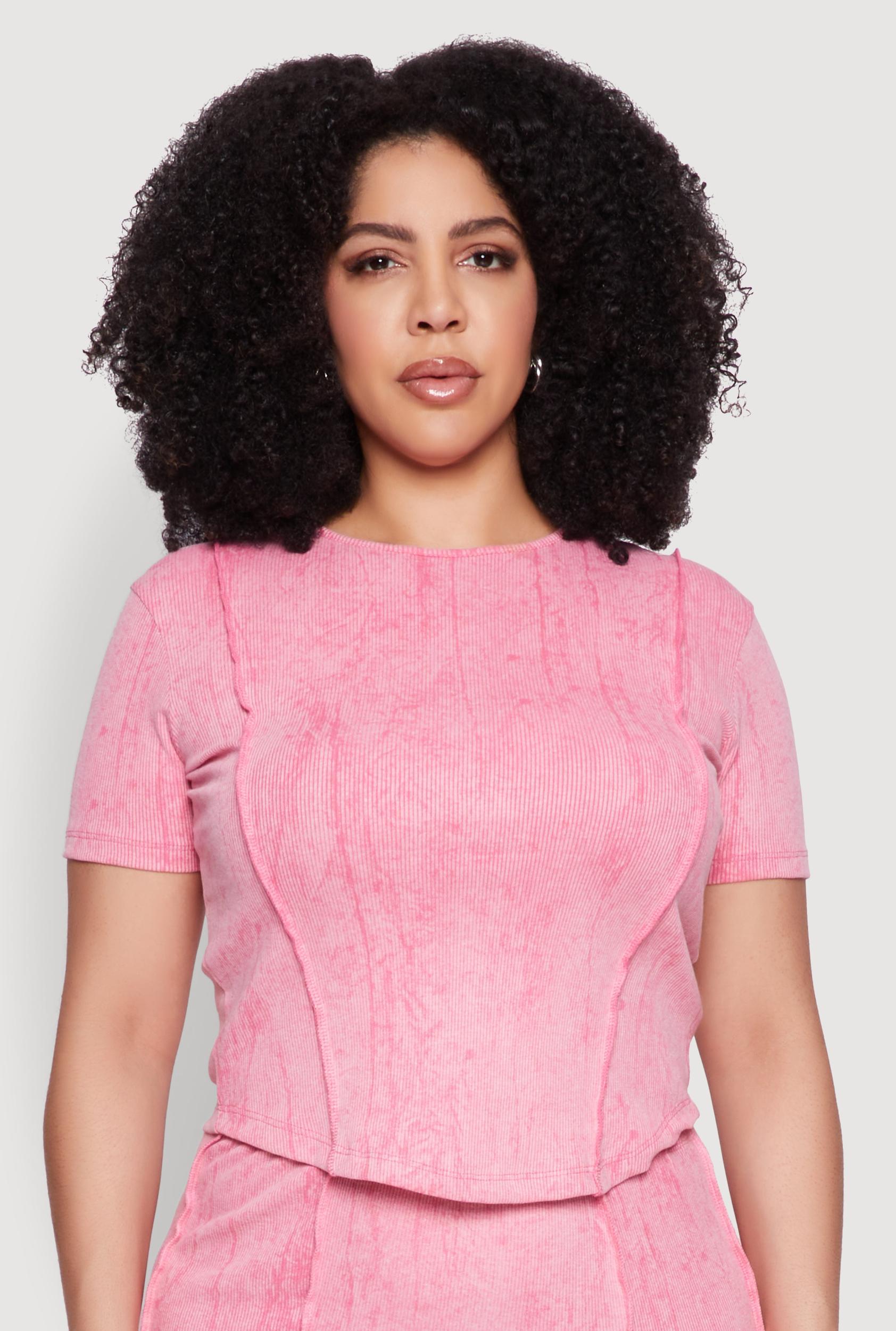 Womens Plus Size Mineral Wash Pintuck Short Sleeve Top Product Image