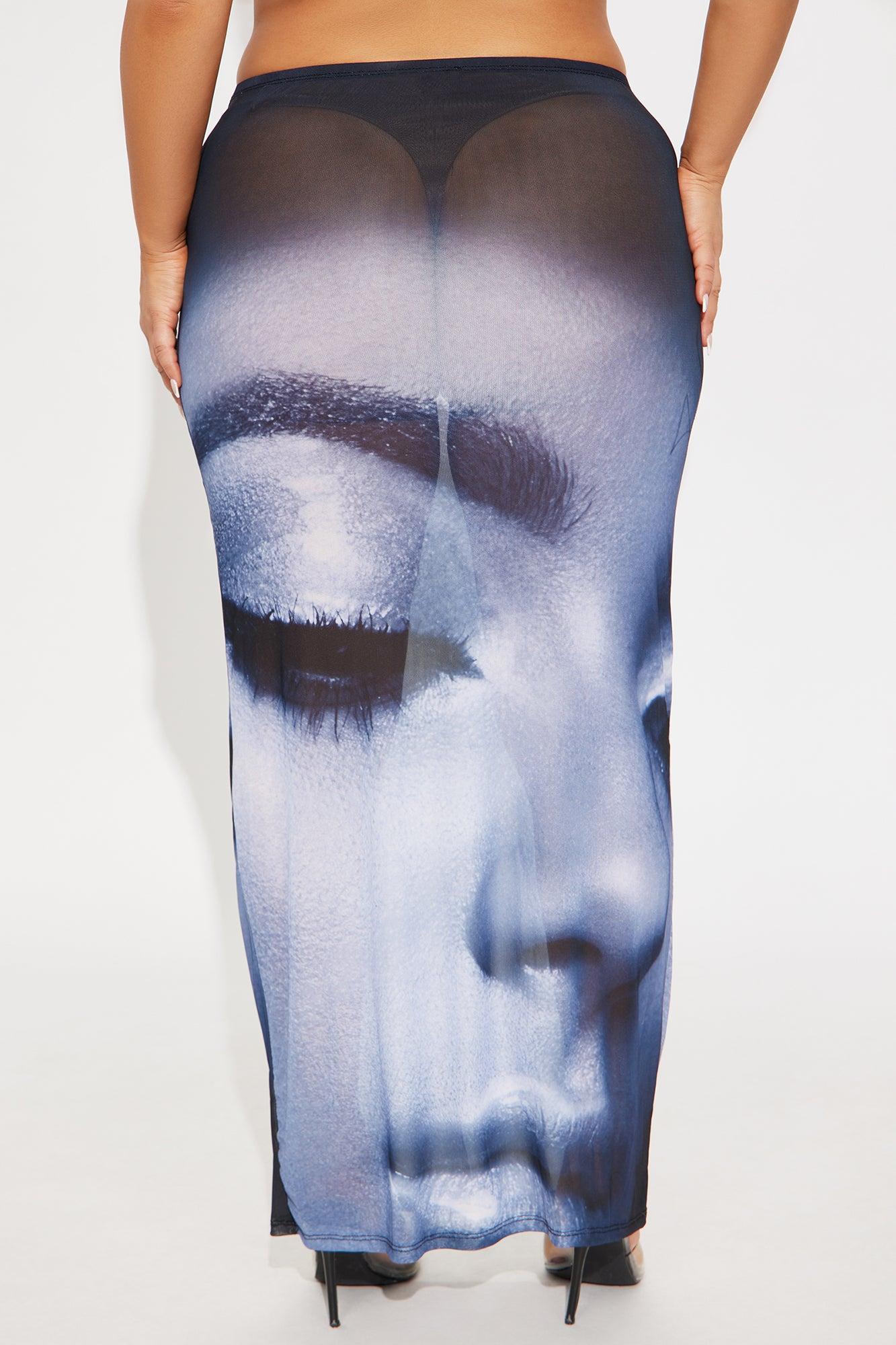 Thalia Sheer Face Print Mesh Maxi Skirt - Purple/combo Product Image
