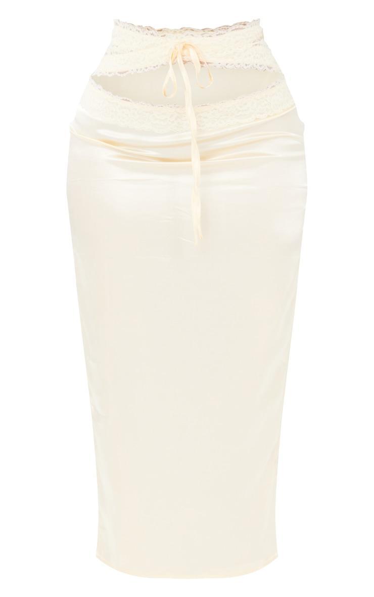 Petite Yellow Satin Lace Detail Midaxi Skirt Product Image