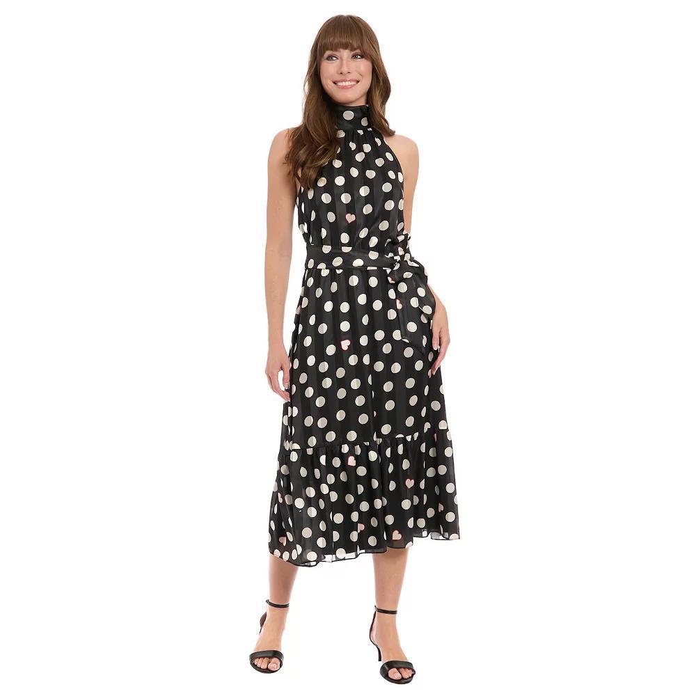 Women's London Times Halter Mockneck Fit & Flare Midi Dress, Size: 14, Black Cream Product Image