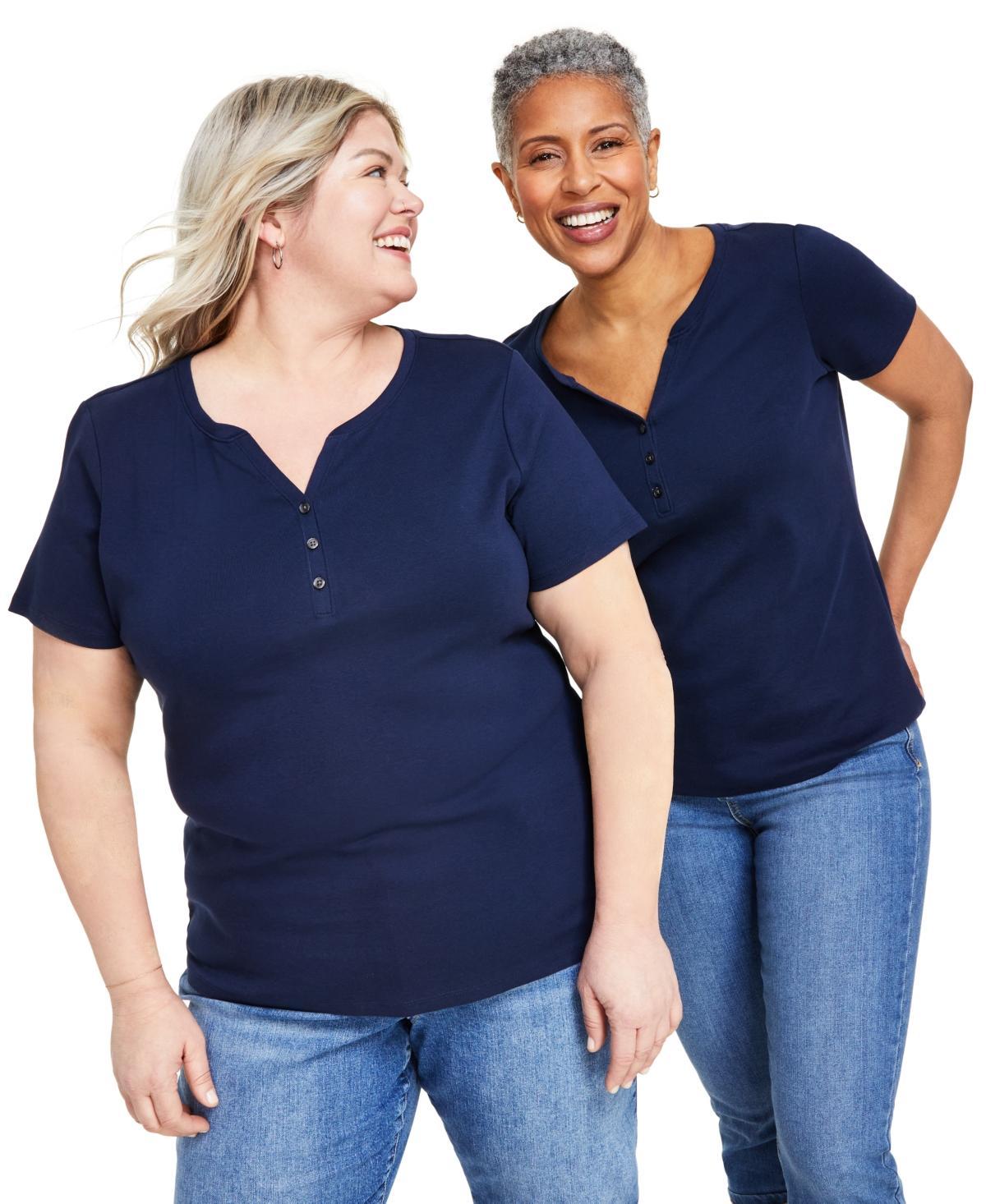 Style & Co Womens Short-Sleeve Cotton Henley Top, Xs-4X, Created for Macys Product Image