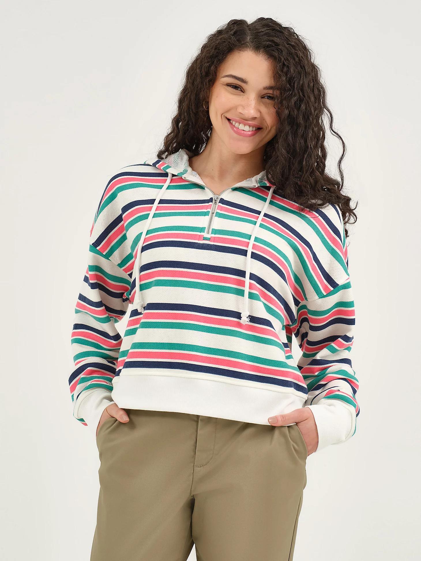 Women's Stripe Quarter Zip Sweatshirt | Women's Tops & Tees | Lee® Product Image