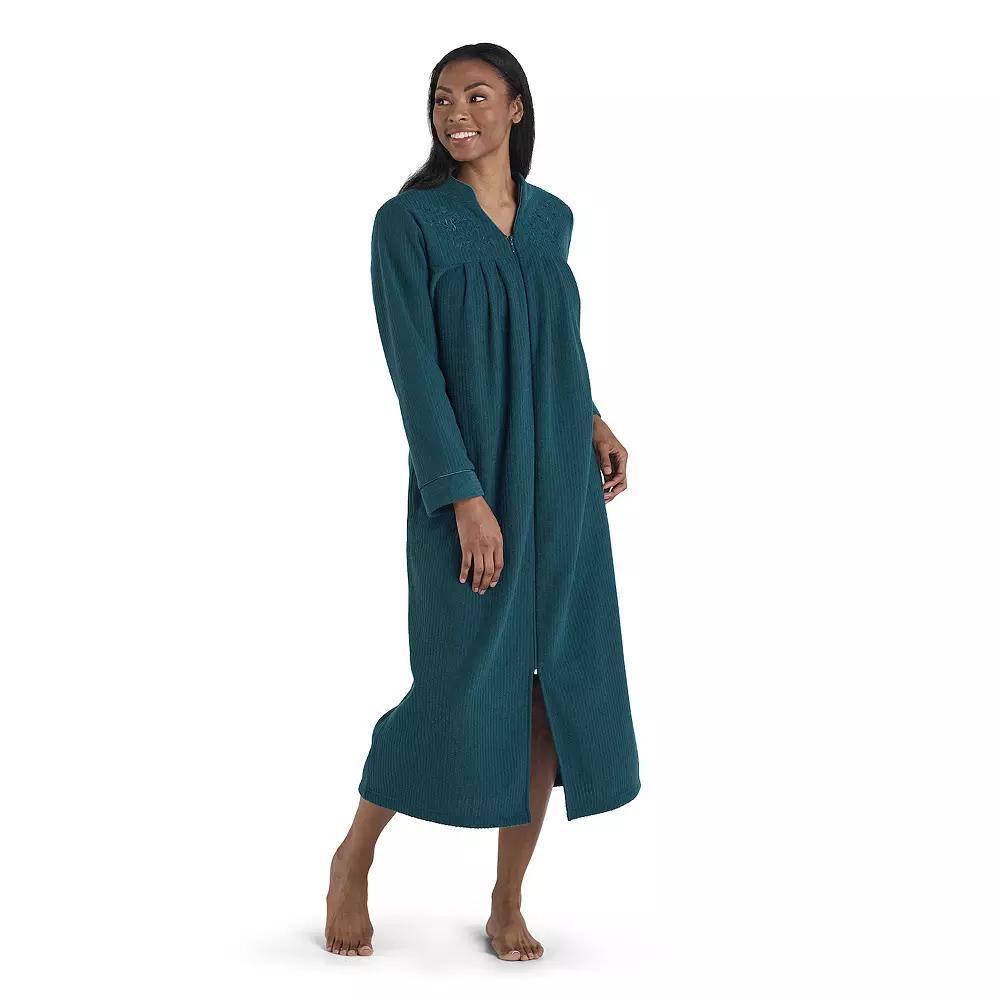 Petite Miss Elaine Essentials Brushed Back Terry Long Zip Robe, Women's, Size: Large Petite, Green Product Image
