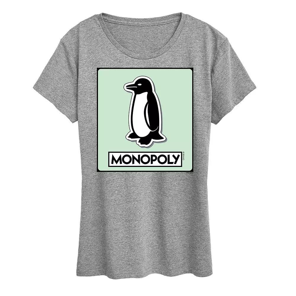Women's Monopoly Penguin Game Token Graphic Tee by Hasbro, Size: XL, Grey Gray Product Image