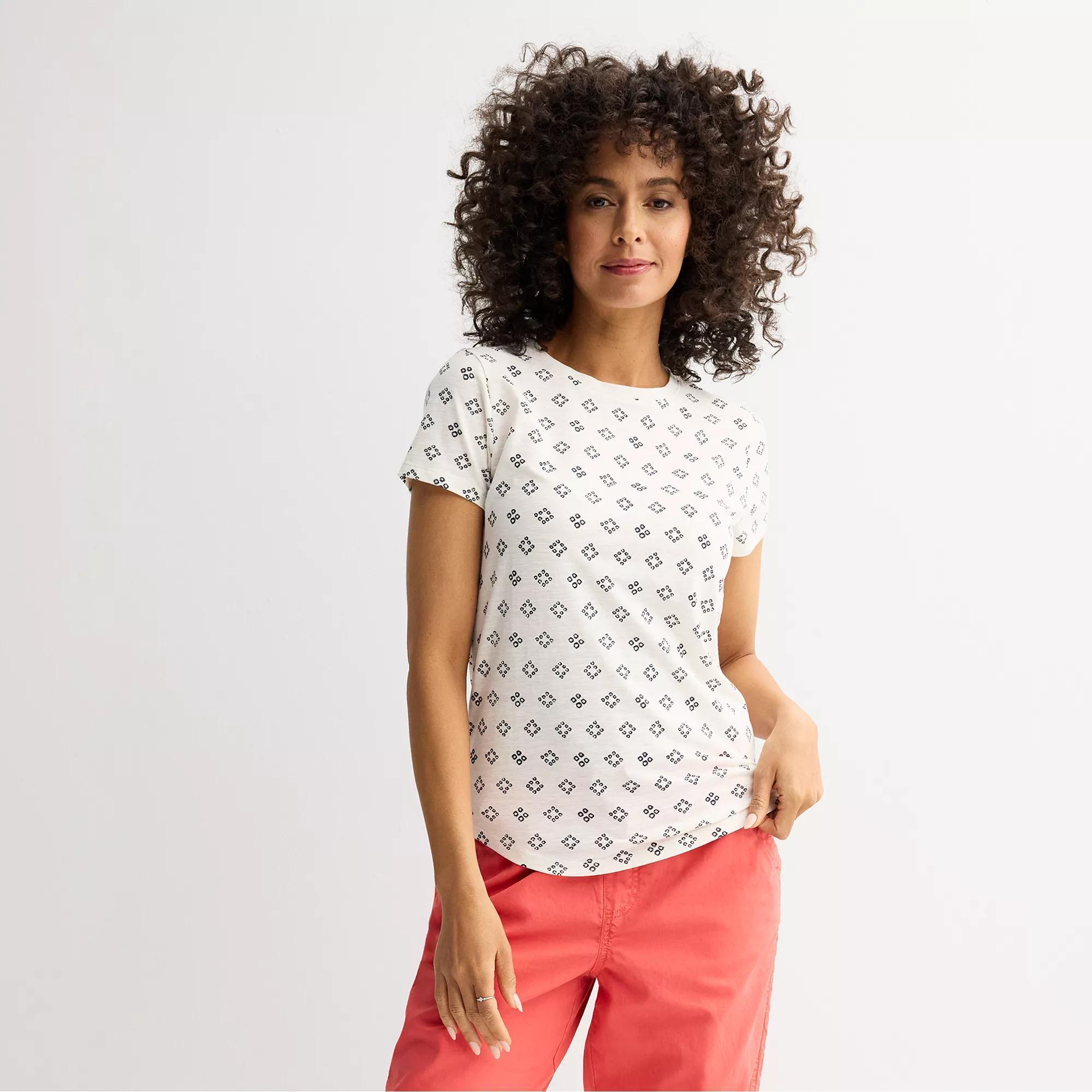 Women's Sonoma Goods For Life® Short-Sleeve Crew Tee, Size: XS, White Dye Geo Product Image