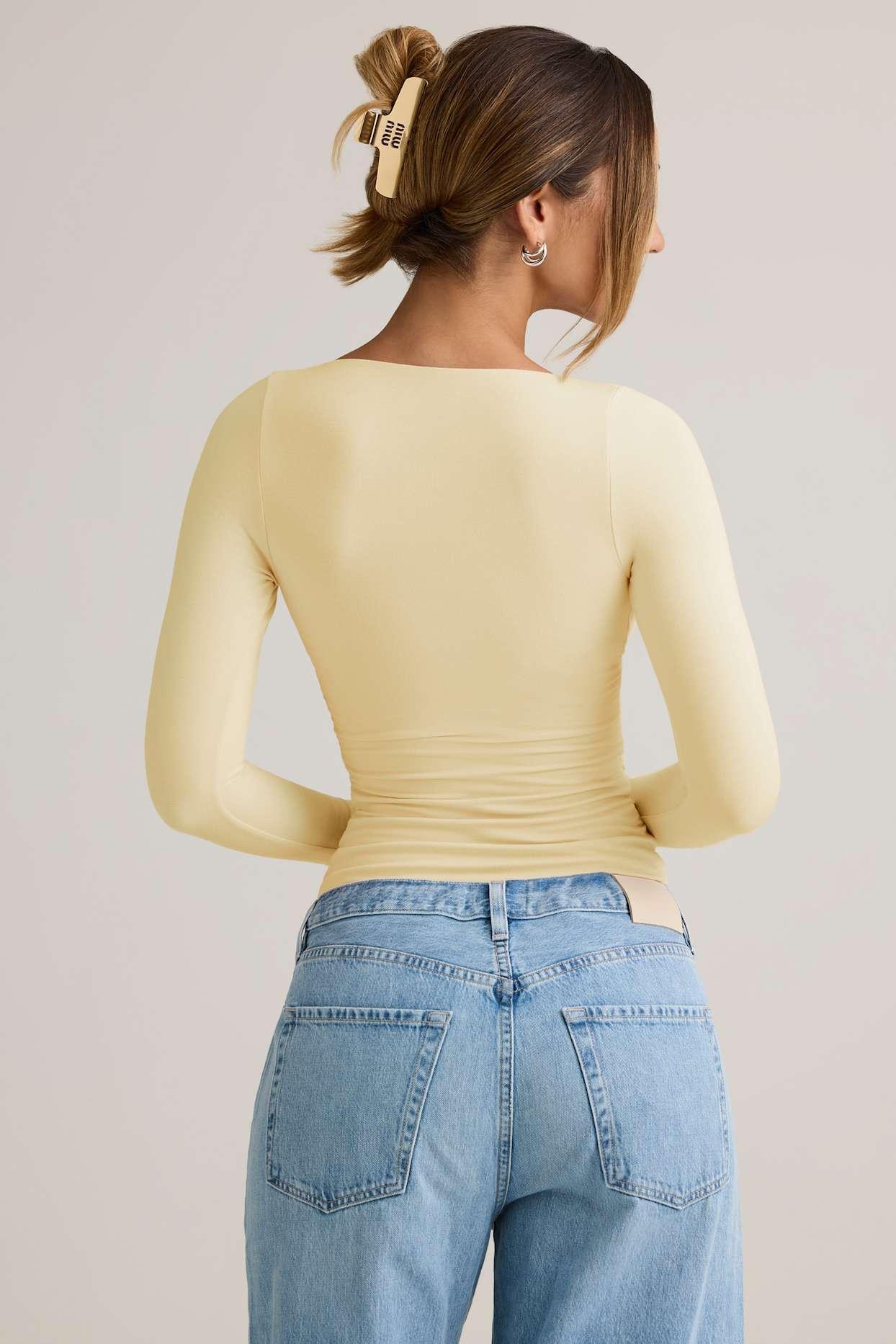 Modal Ruched Long-Sleeve Top in Buttercream Yellow Product Image