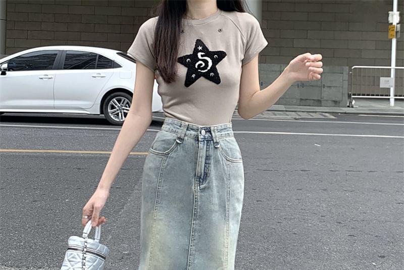 High Waist Denim Trumpet Skirt Product Image