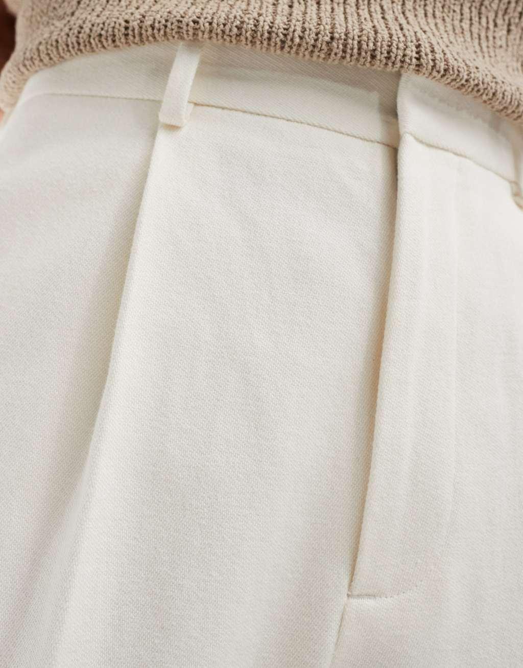 ASOS DESIGN smart wide leg pants in white textured fabric Product Image