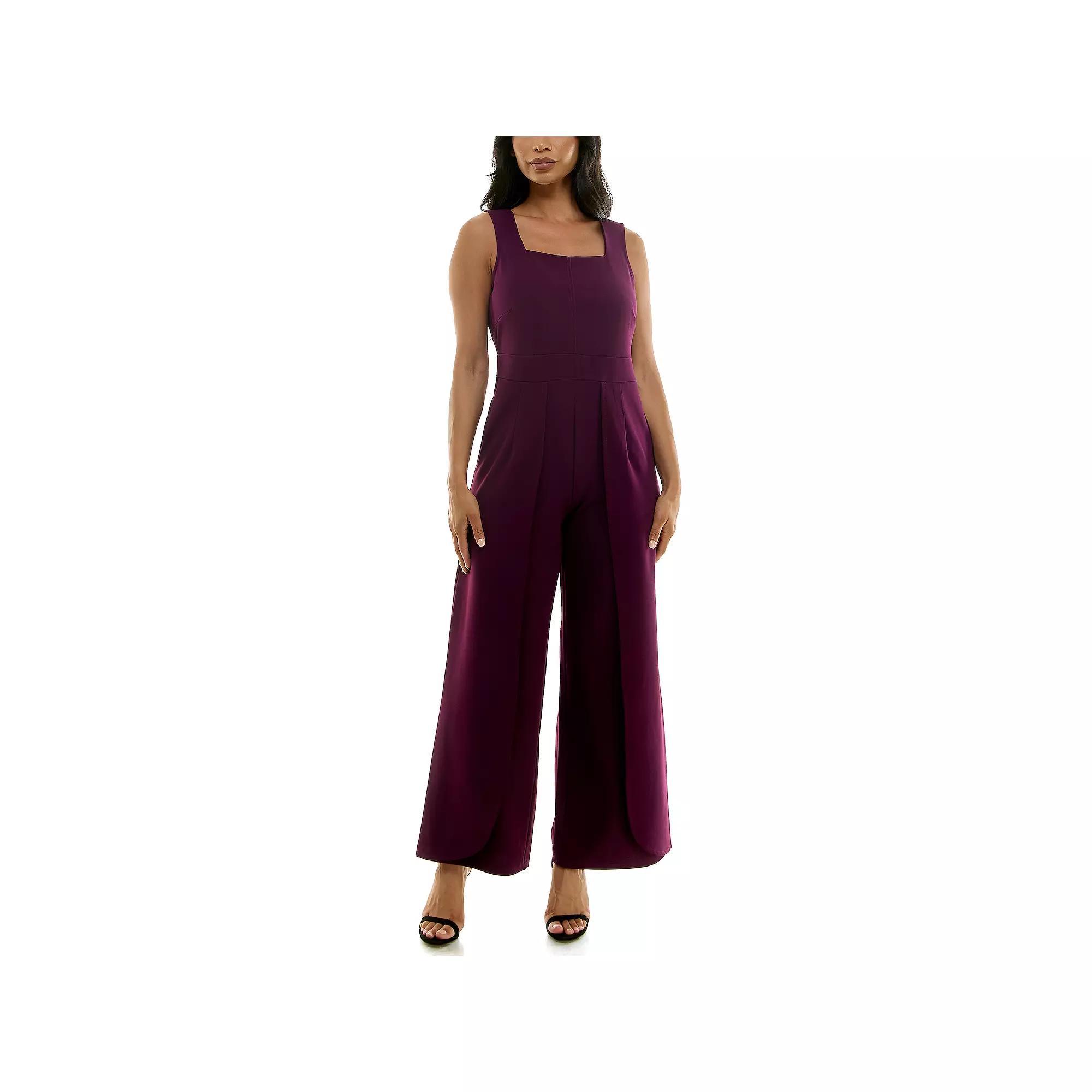 Women's Nina Leonard Squareneck Wide-Leg Jumpsuit, Size: Large, Raisin Product Image