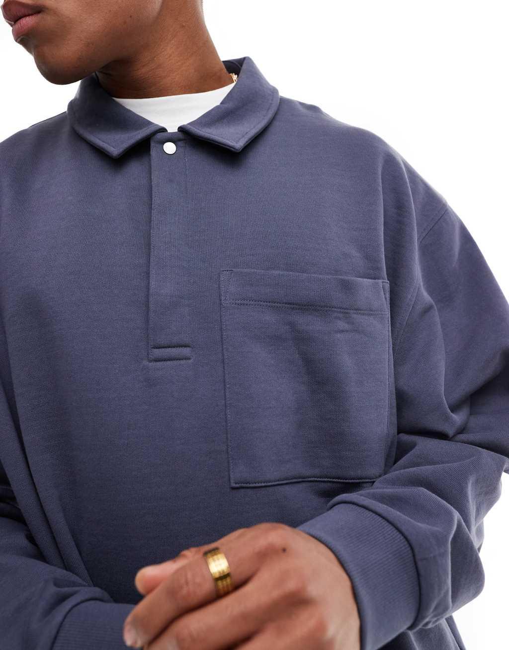 ASOS DESIGN extreme oversized rugby polo in blue Product Image
