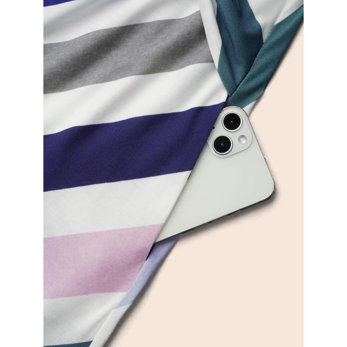 Plus Size Striped Waist-Tie Half Sleeve Midi Dress Multicolor Women Casual Tie knot Knit Dresses Bloomchic 18-20/2X Product Image