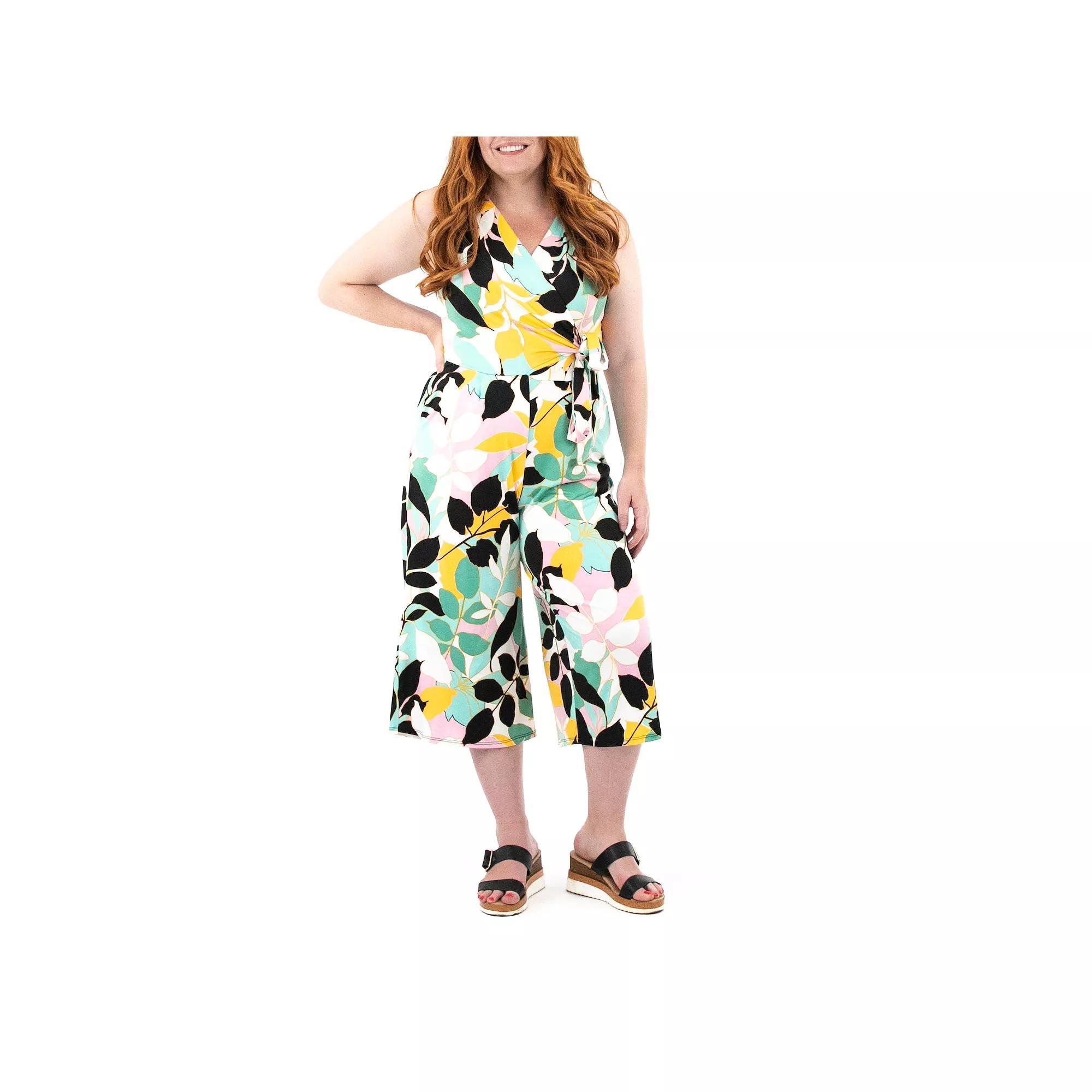 Womens Nina Leonard Print Surplice Wide-Leg Jumpsuit Product Image