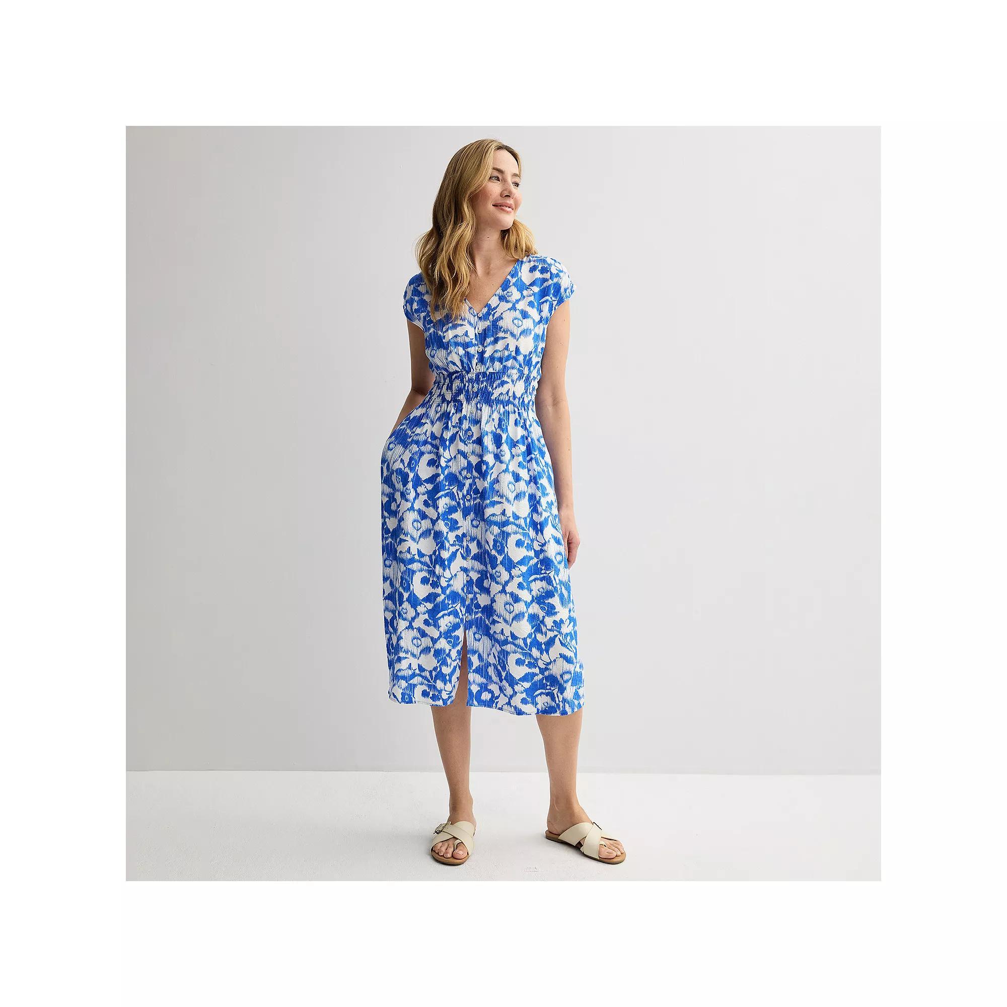 Women's Sonoma Goods For Life® Smock Button Through Midi Dress, Size: Medium, Blue Nautical Print Product Image