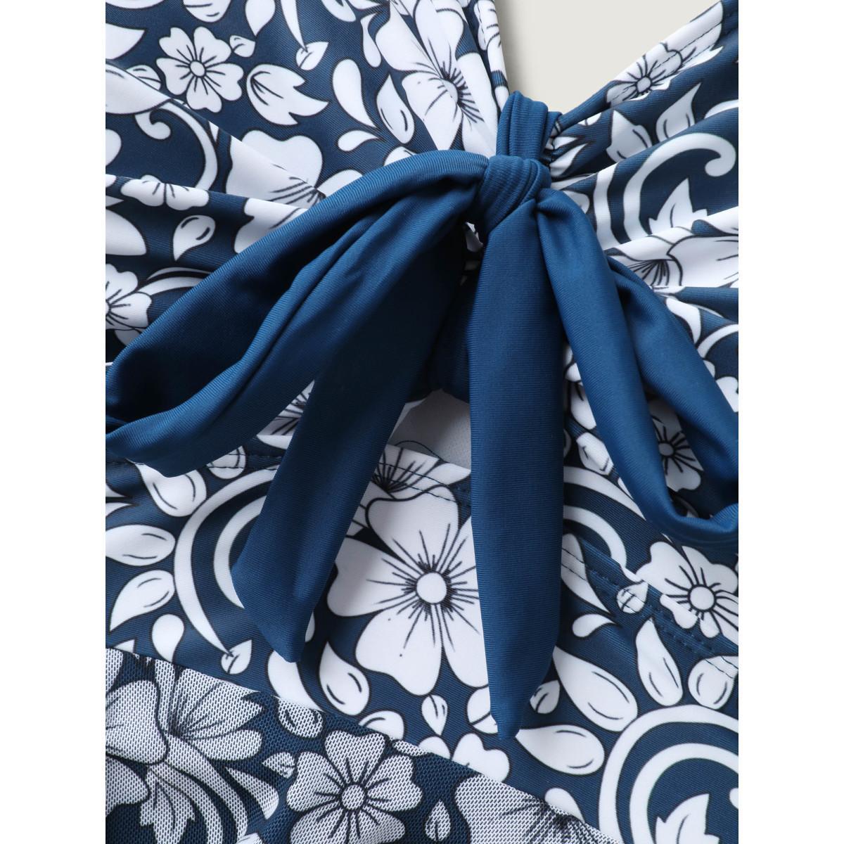 Plus Size Floral Handkerchief Hem Flowy Swim Dress Women's Swimwear Aegean Beach Bodycon V-neck High stretch Curve Swim Dresses BloomChic 28/5X Product Image