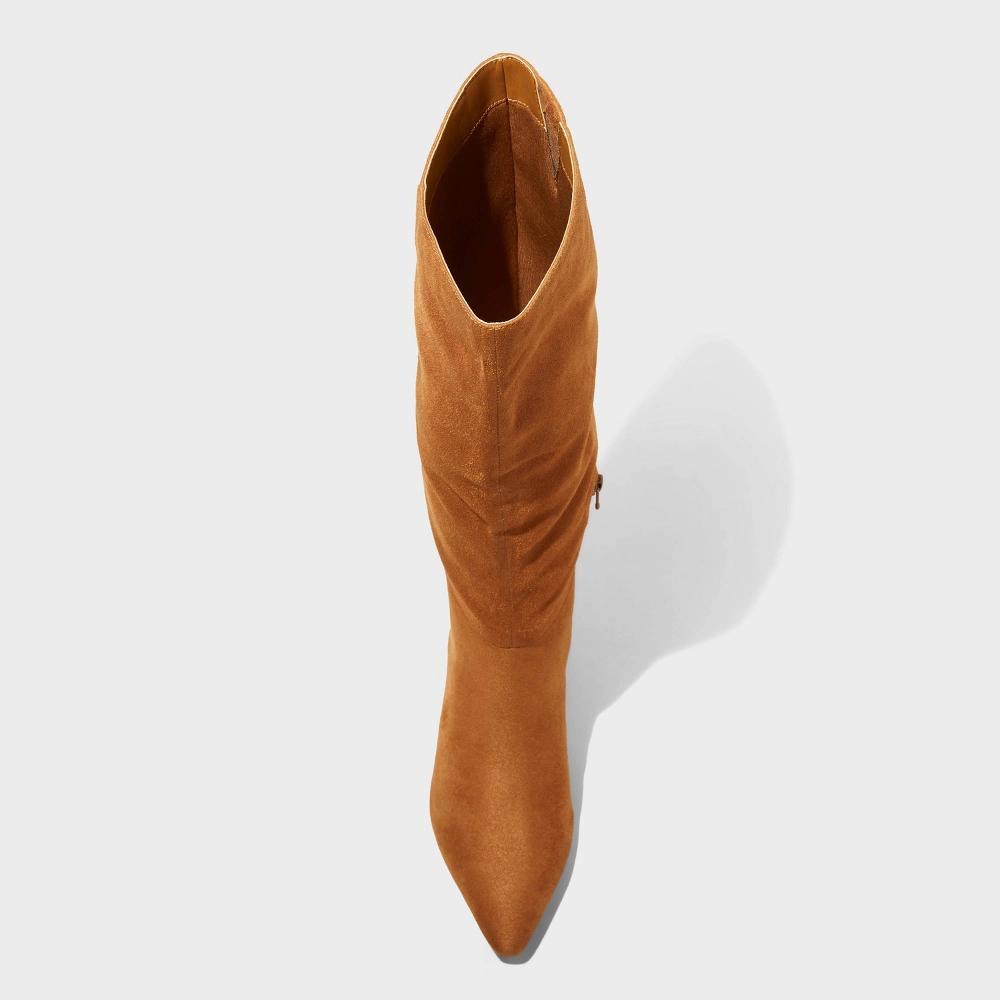 Womens Kendra Wide Calf Kitten Heel Tall Boots with Memory Foam Insole - Universal Thread Chestnut 8.5WC: Square Toe, Zipper Closure Product Image