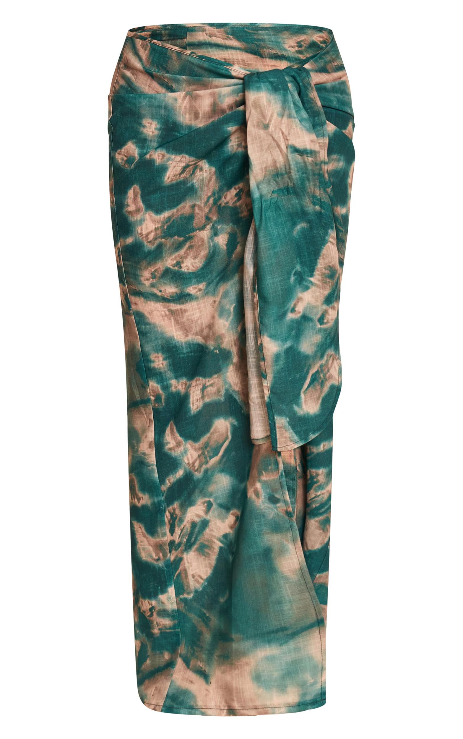 Teal Shell Tie Dye Linen Look Beach Sarong Product Image
