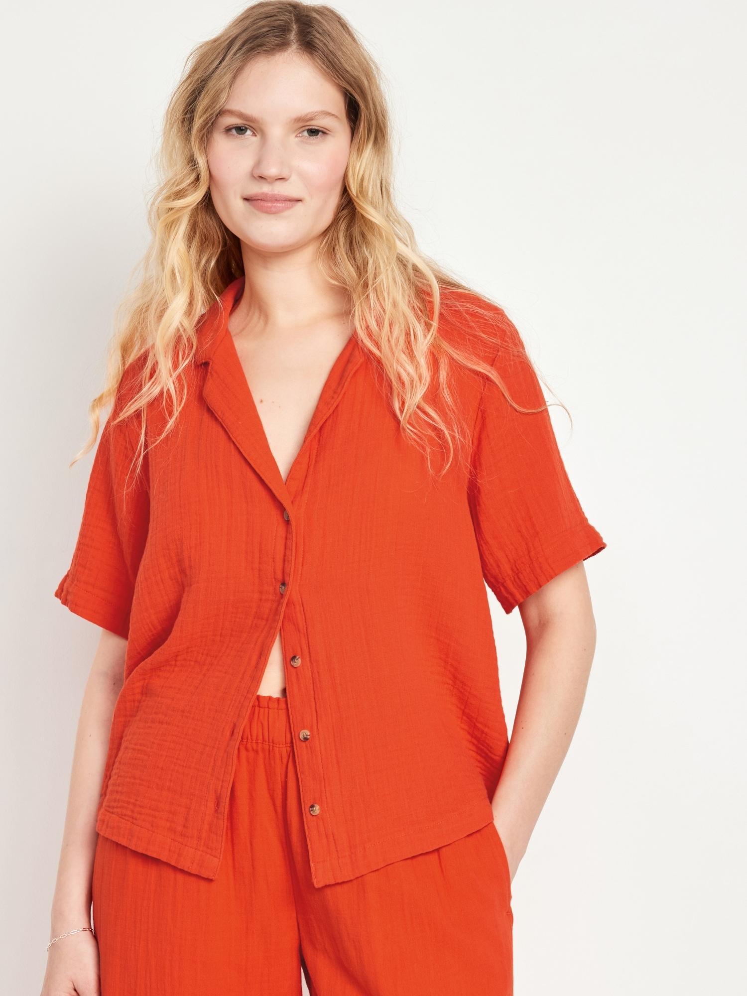 Crinkle Gauze Button-Down Shirt Product Image