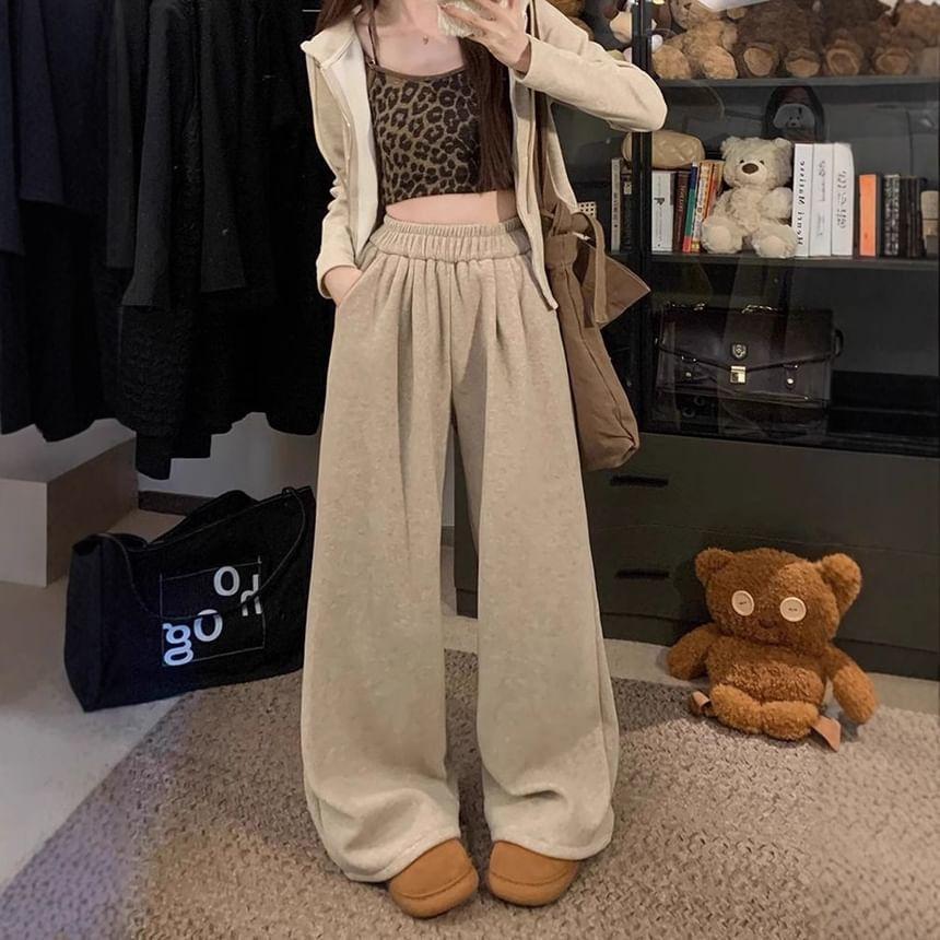 High Waist Plain Wide Leg Sweatpants Product Image