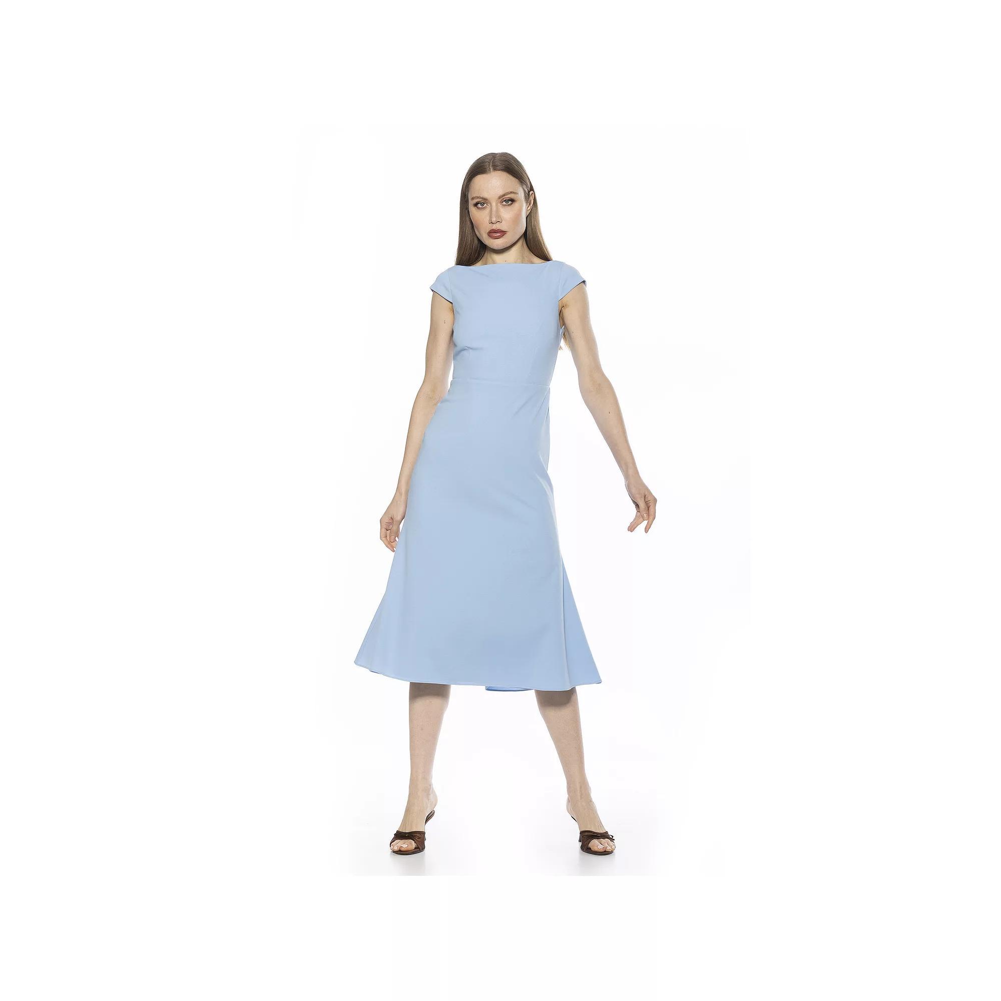 Women's ALEXIA ADMOR Loreli Boatneck Cap Sleeve Midi Dress, Size: Medium, Halogen Blue Product Image