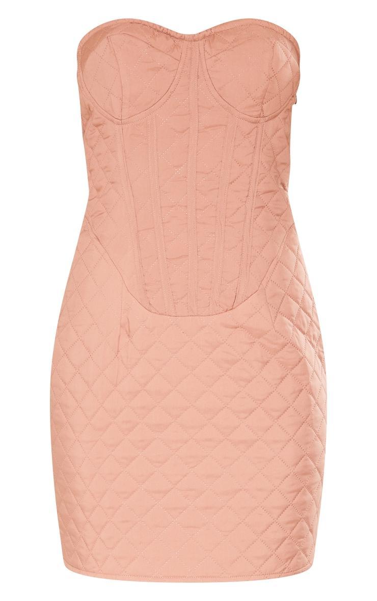 Mocha Quilted Underwired Pocket Detail Bandeau Bodycon Dress Product Image