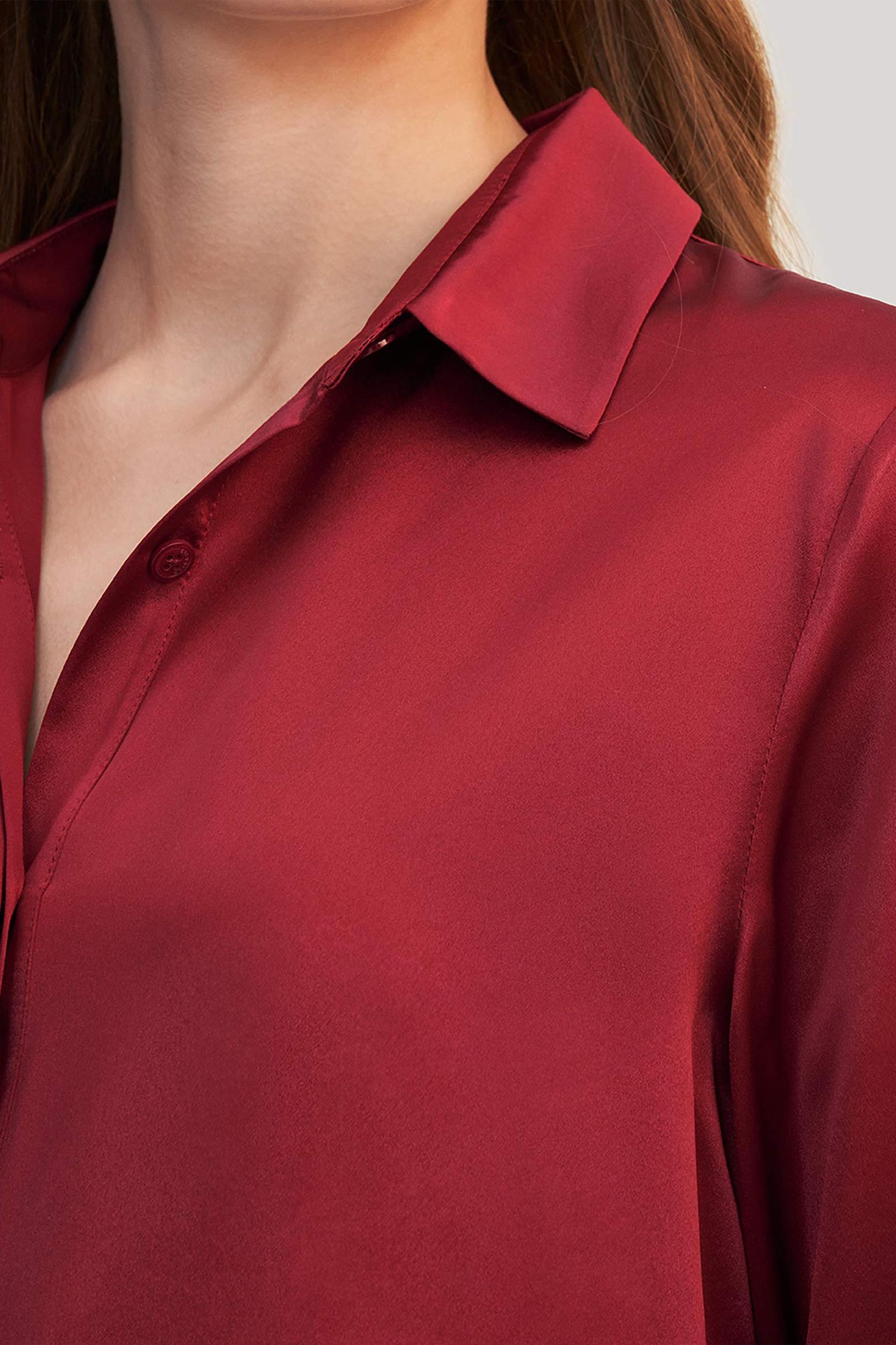 Basic Concealed Placket Silk Shirt Product Image